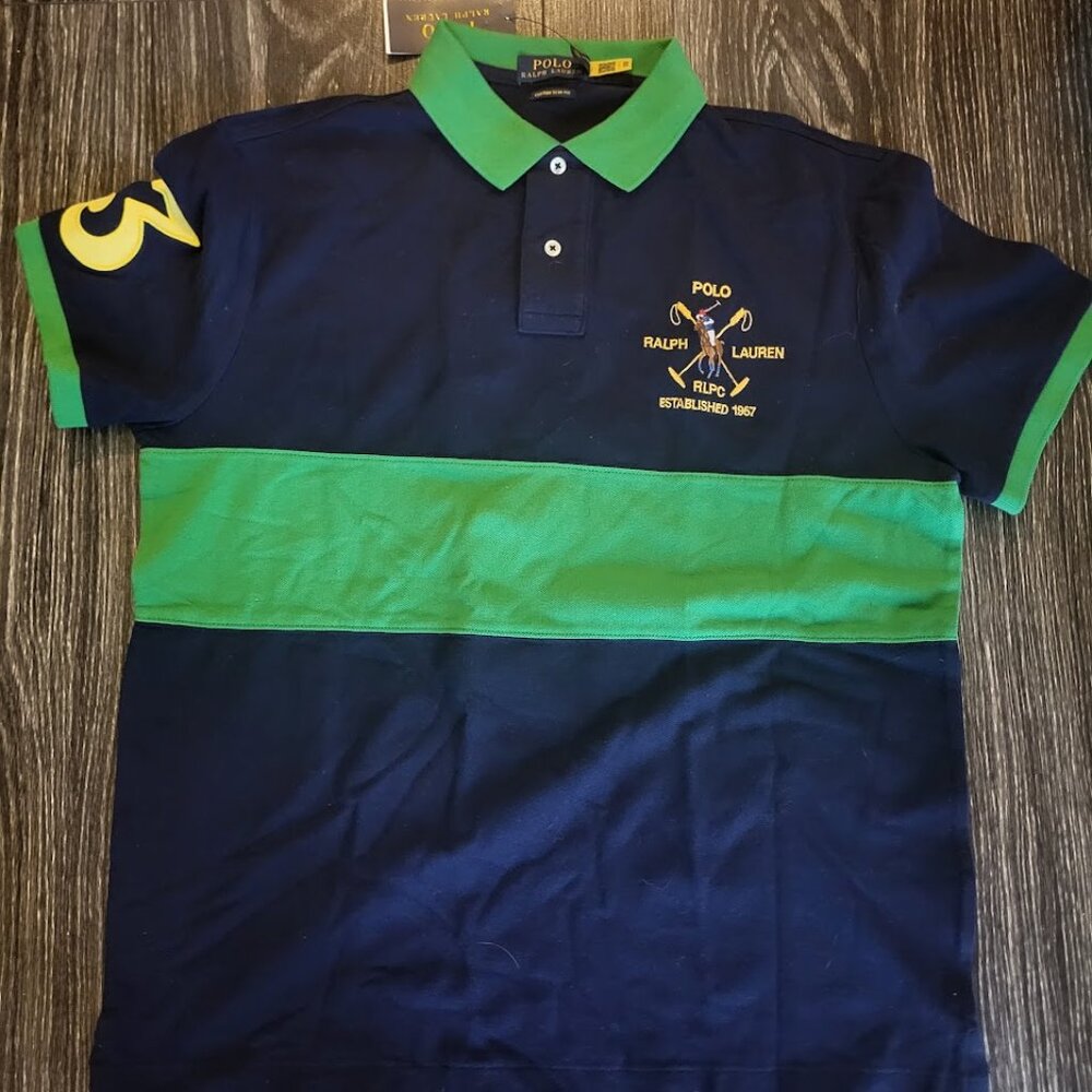 Polo Ralph Lauren Men's Custom Slim Fit Polo Shirt - Size: Large - Navy / Green